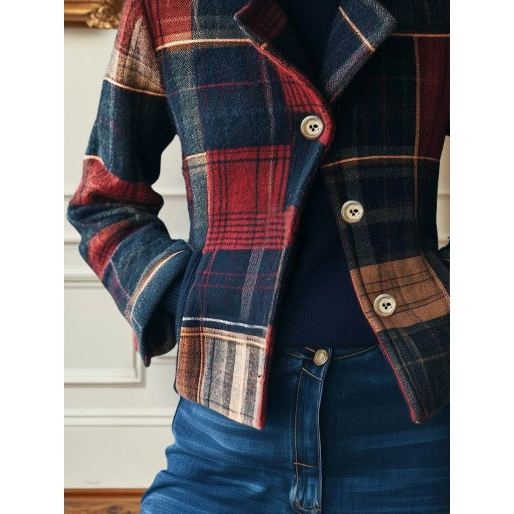 Frida | Plaid Wool Blazer with Lapel Collar for Women
