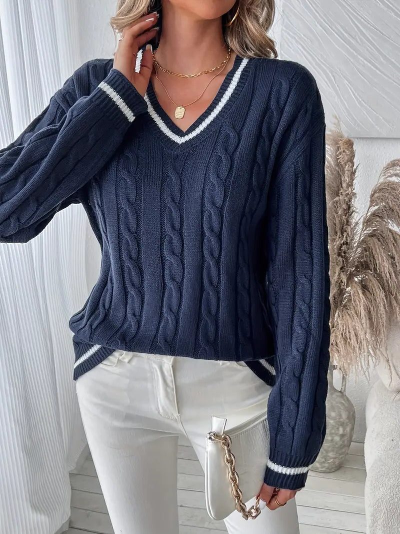 Frida | Cable Knit Sweater with V-Neck for Women