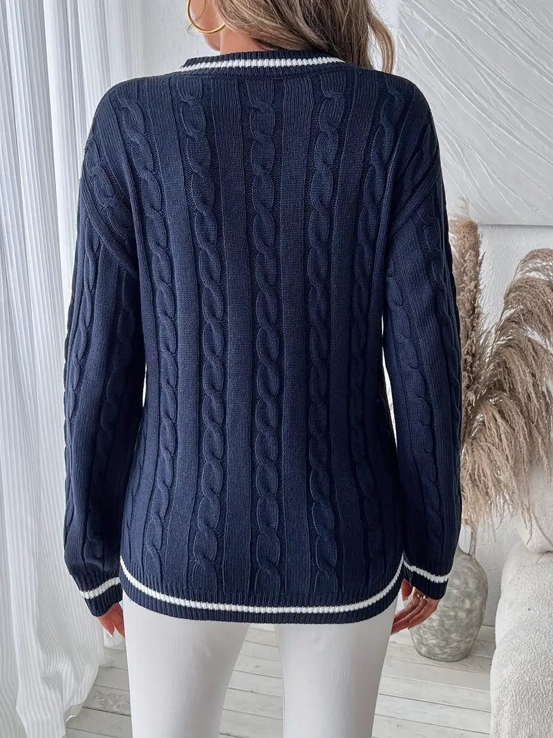 Frida | Cable Knit Sweater with V-Neck for Women