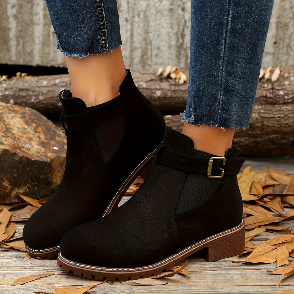 Gianna | Block Heel Chelsea Ankle Boots with Buckle Strap for Women