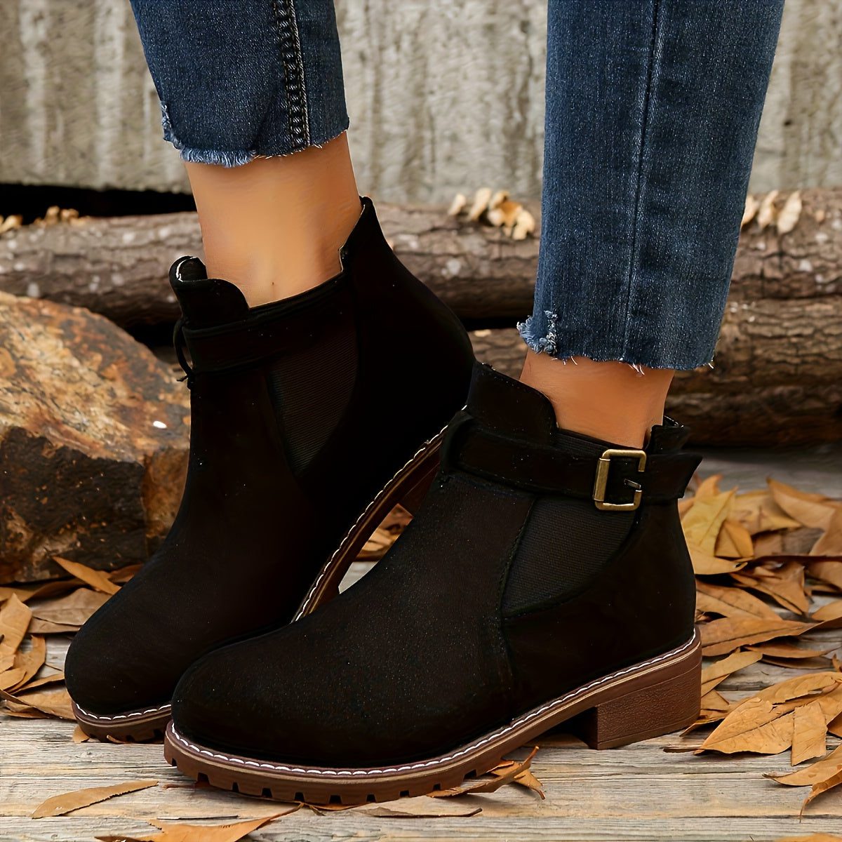 Gianna | Block Heel Chelsea Ankle Boots with Buckle Strap for Women