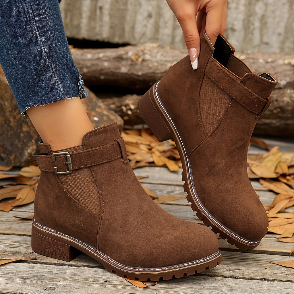 Gianna | Block Heel Chelsea Ankle Boots with Buckle Strap for Women