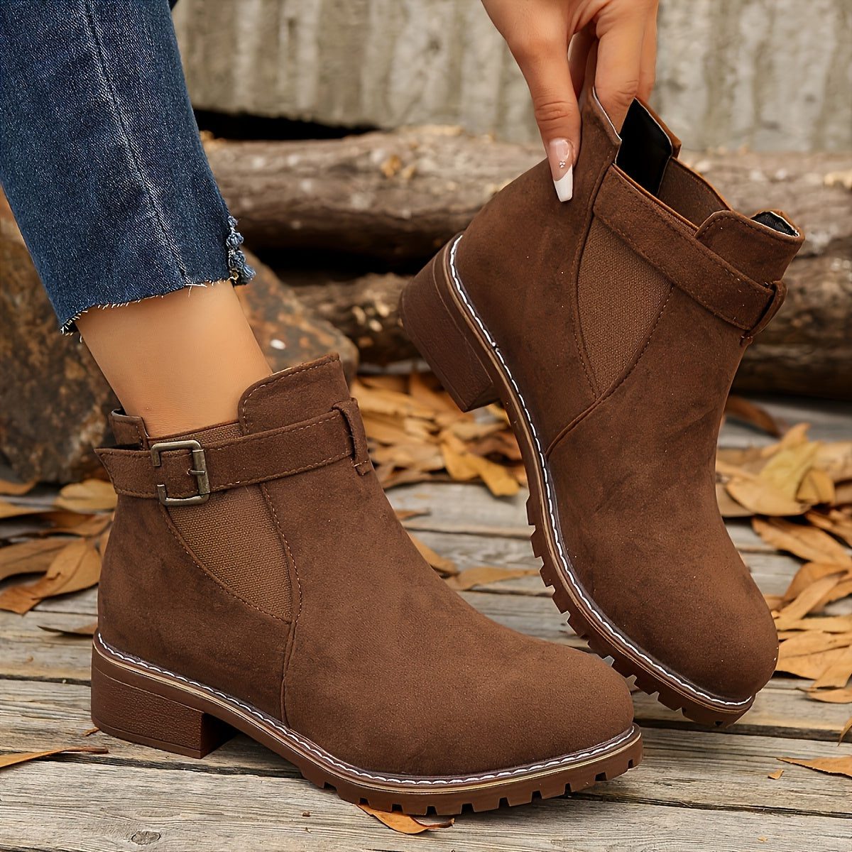 Gianna | Block Heel Chelsea Ankle Boots with Buckle Strap for Women