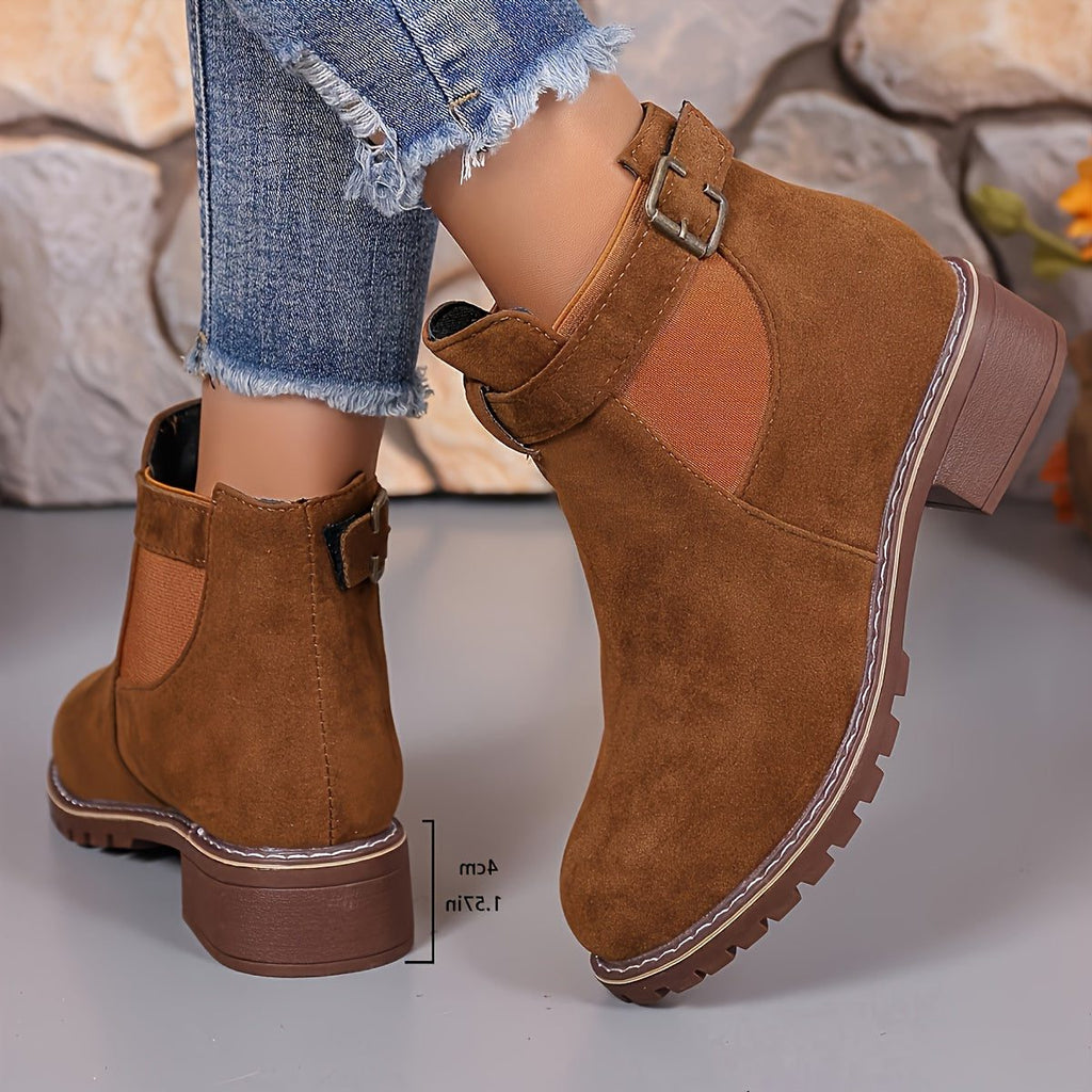 Gianna | Block Heel Chelsea Ankle Boots with Buckle Strap for Women