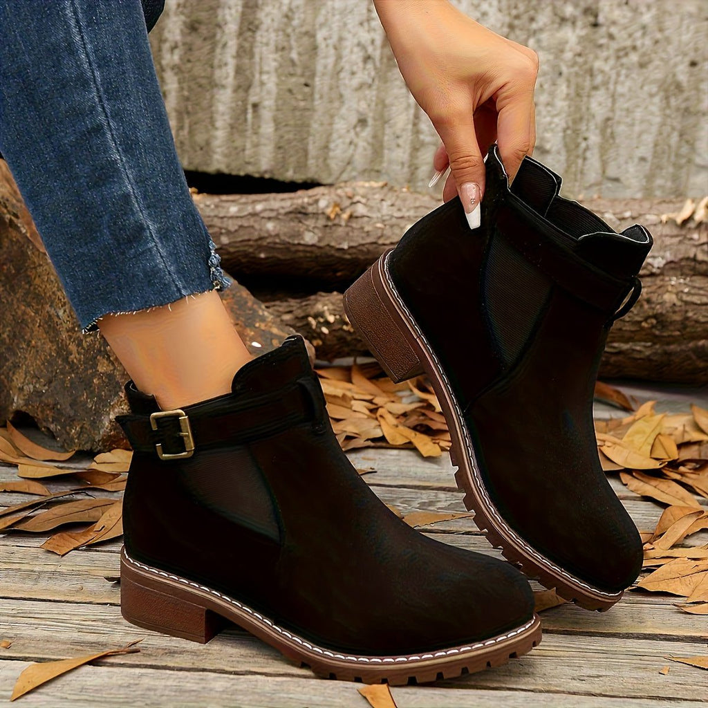 Gianna | Block Heel Chelsea Ankle Boots with Buckle Strap for Women
