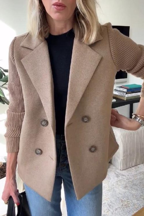 Gwyneira | Double-Breasted Blazer with Knit Sleeves for Women