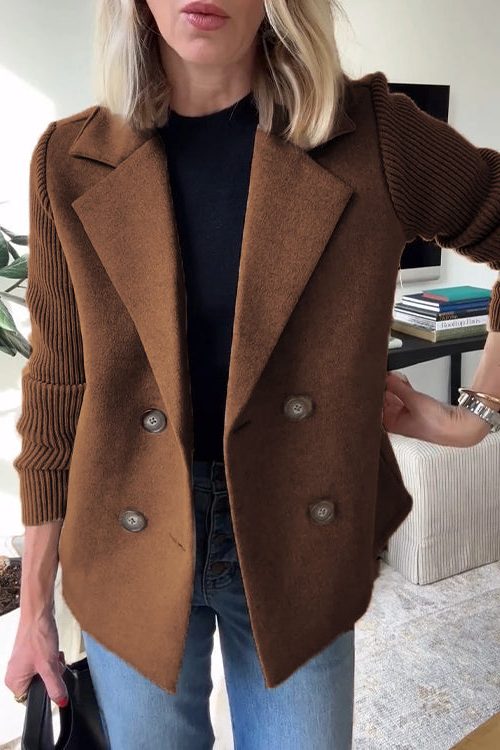 Gwyneira | Double-Breasted Blazer with Knit Sleeves for Women