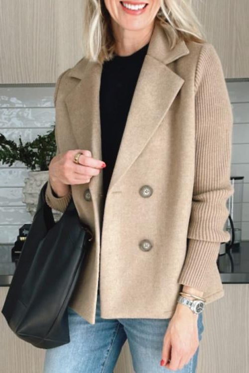 Gwyneira | Double-Breasted Blazer with Knit Sleeves for Women