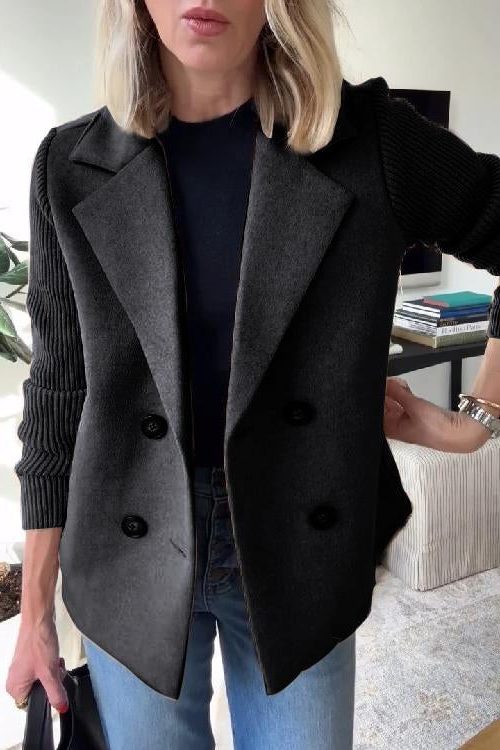 Gwyneira | Double-Breasted Blazer with Knit Sleeves for Women