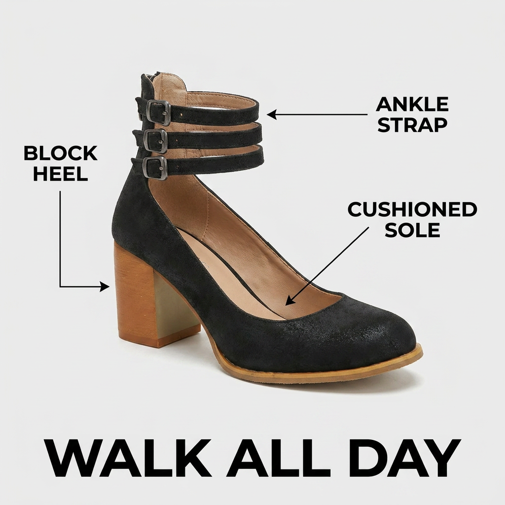 Johanna | Triple Buckle Block Heel Ankle Boots for Women