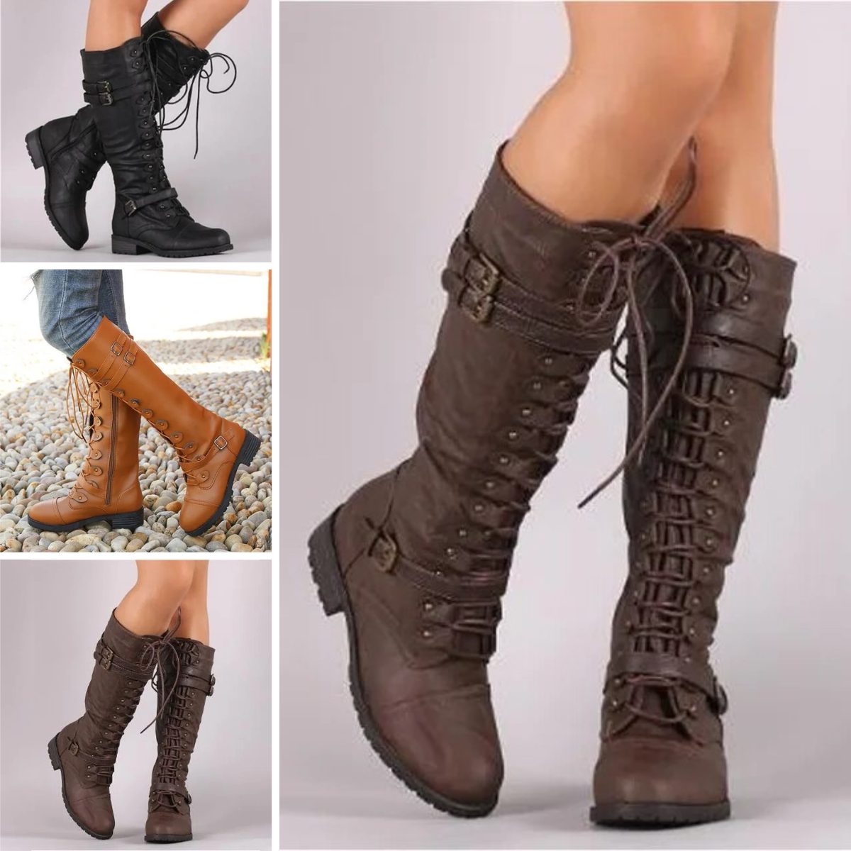 Huguette | Knee High Boots with Lace-Up for Women