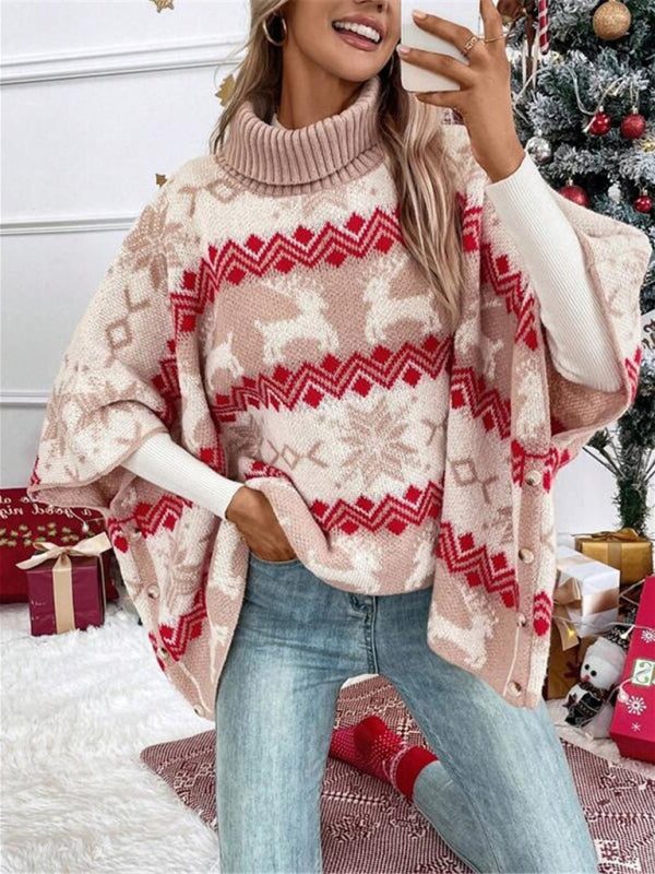 Ilaria | Oversized Reindeer Sweater with Turtleneck for Women