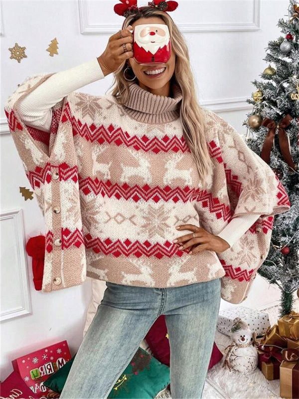Ilaria | Oversized Reindeer Sweater with Turtleneck for Women