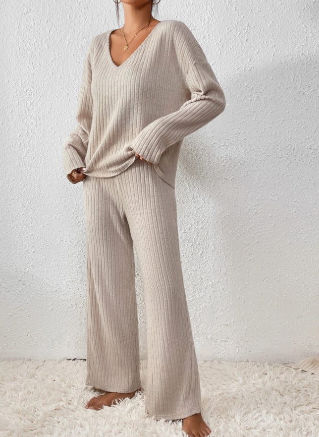 Isabeau | Ribbed Knit V-Neck Sweater Set with Long Sleeves for Women