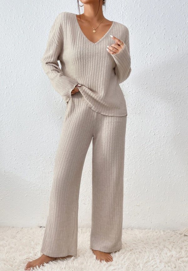Isabeau | Ribbed Knit V-Neck Sweater Set with Long Sleeves for Women