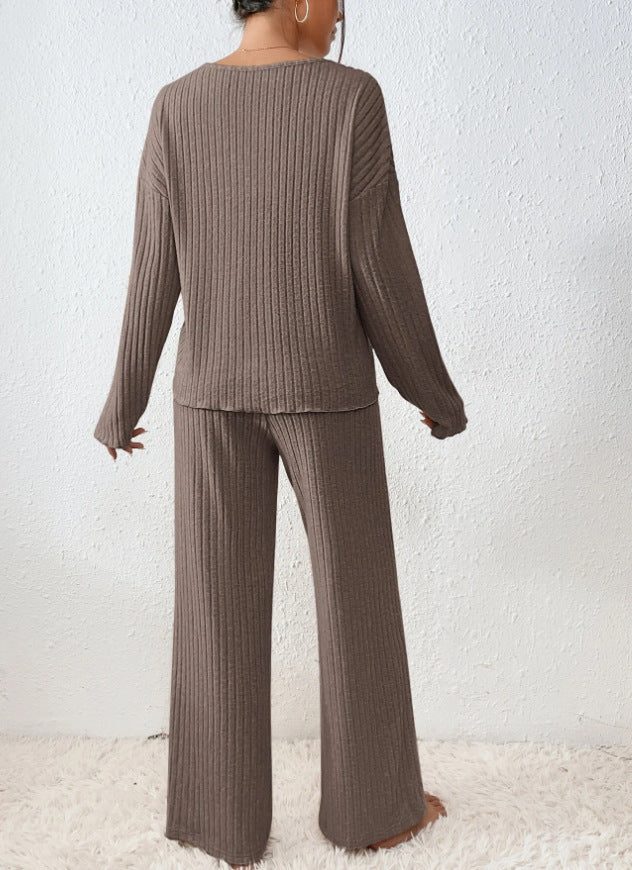 Isabeau | Ribbed Knit V-Neck Sweater Set with Long Sleeves for Women