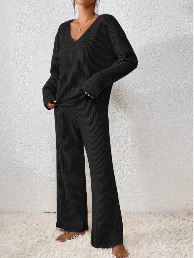 Isabeau | Ribbed Knit V-Neck Sweater Set with Long Sleeves for Women