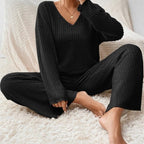 Isabeau | Ribbed Knit V-Neck Sweater Set with Long Sleeves for Women