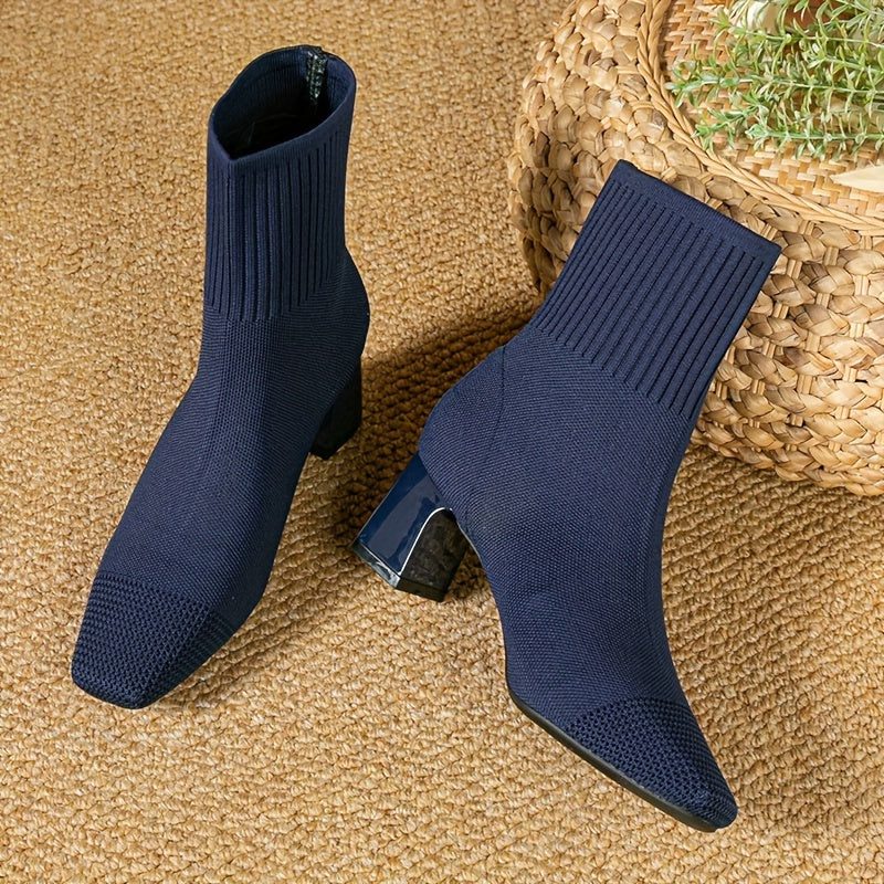 Kishori | Ribbed Knit Block Heel Ankle Boots for Women