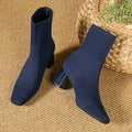 Kishori | Ribbed Knit Block Heel Ankle Boots for Women