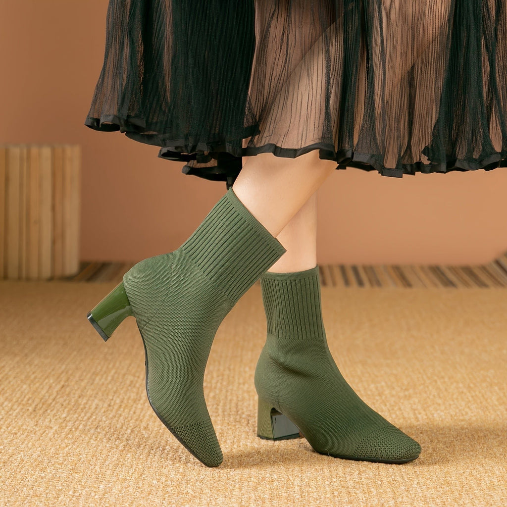 Kishori | Ribbed Knit Block Heel Ankle Boots for Women