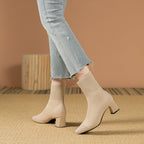 Kishori | Ribbed Knit Block Heel Ankle Boots for Women