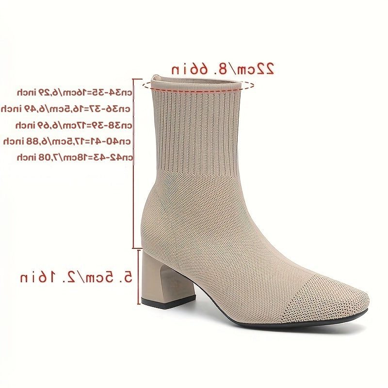 Kishori | Ribbed Knit Block Heel Ankle Boots for Women