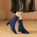 Kishori | Ribbed Knit Block Heel Ankle Boots for Women