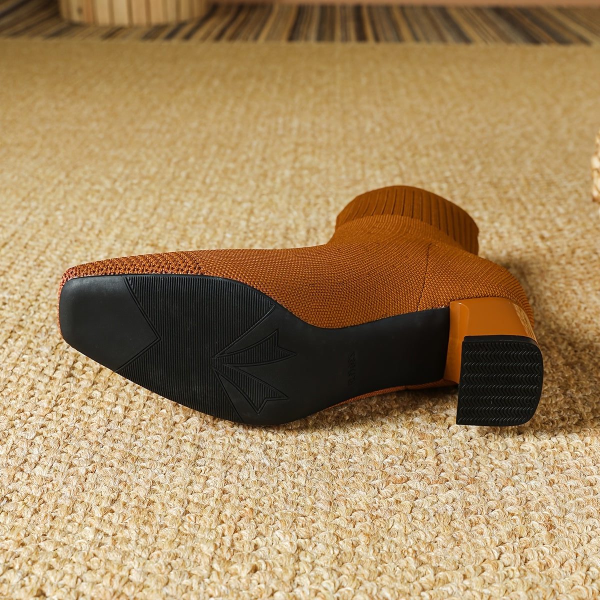 Kishori | Ribbed Knit Block Heel Ankle Boots for Women