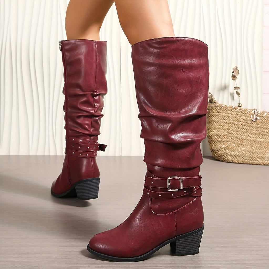 Liz | Slouchy Knee High Boots with Buckle Strap for Women