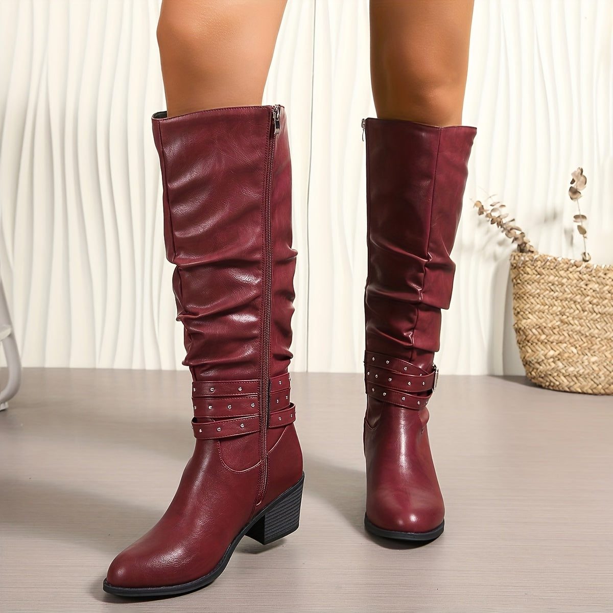 Liz | Slouchy Knee High Boots with Buckle Strap for Women