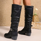 Liz | Slouchy Knee High Boots with Buckle Strap for Women