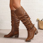 Liz | Slouchy Knee High Boots with Buckle Strap for Women