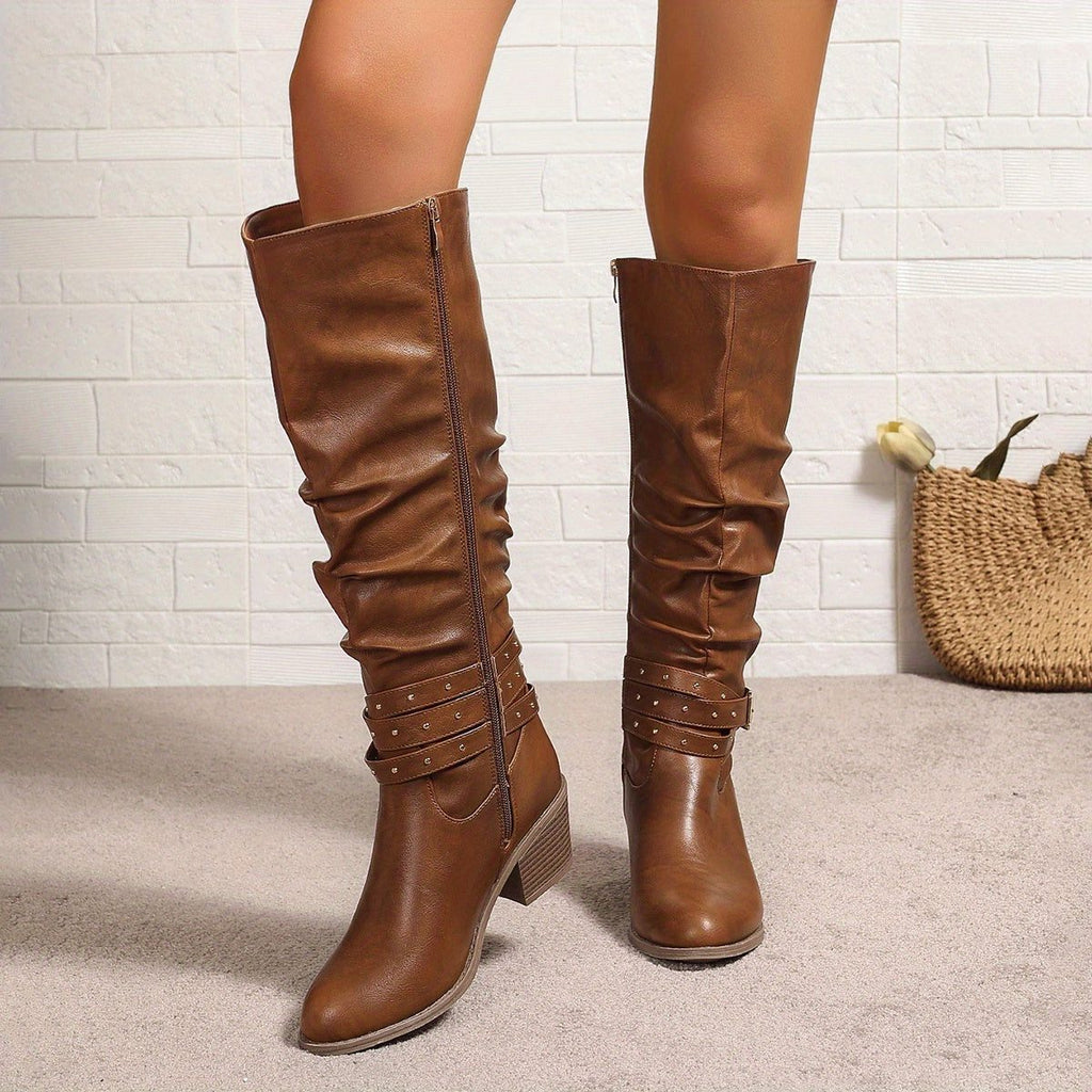 Liz | Slouchy Knee High Boots with Buckle Strap for Women