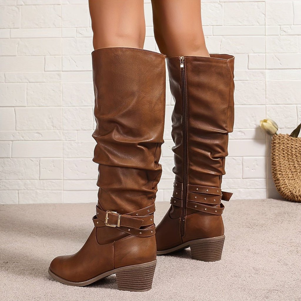 Liz | Slouchy Knee High Boots with Buckle Strap for Women