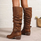 Liz | Slouchy Knee High Boots with Buckle Strap for Women
