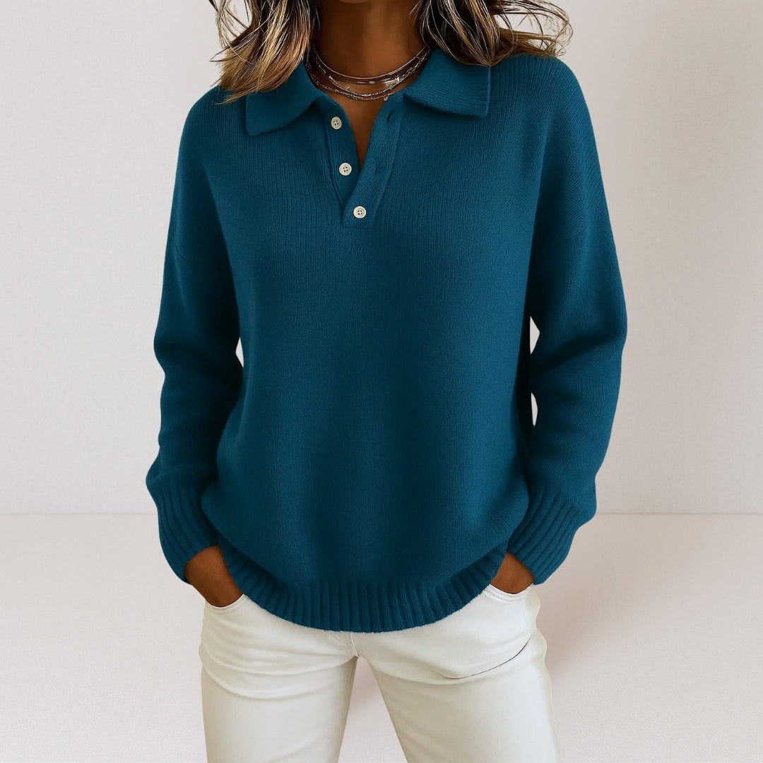 Louise | Ribbed Knit Sweater with Polo Collar for Women