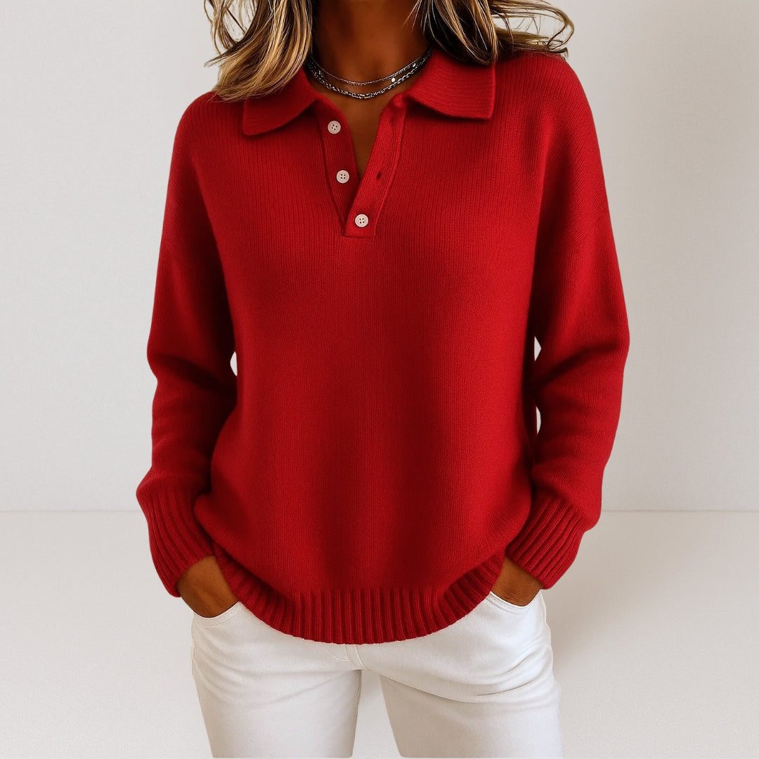 Louise | Ribbed Knit Sweater with Polo Collar for Women