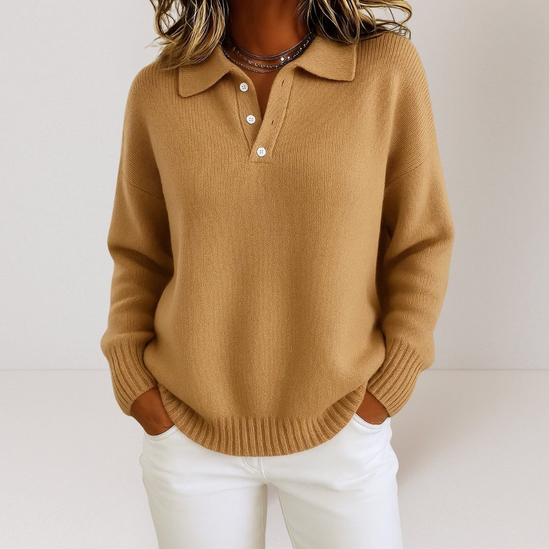 Louise | Ribbed Knit Sweater with Polo Collar for Women