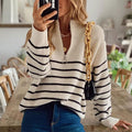 Luminitsa | Striped Ribbed Knit Half-Zip Sweater for Women