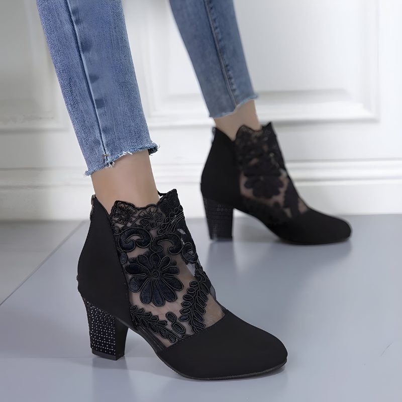Madeleine | Floral Lace Block Heel Ankle Boots for Women