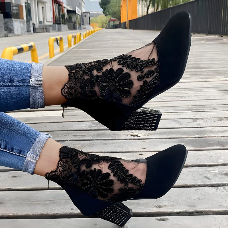 Madeleine | Floral Lace Block Heel Ankle Boots for Women