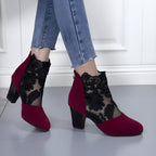 Madeleine | Floral Lace Block Heel Ankle Boots for Women