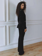 Madeleva | Velvet Blazer Suit Set with Flare Pants for Women
