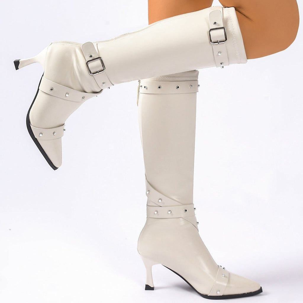 Maxine | Studded Knee-High Heeled Boots with Pointed Toe for Women