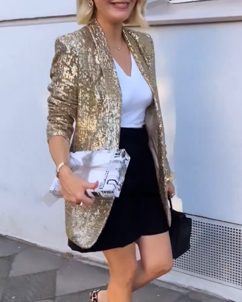 Myla | Sequin Longline Blazer with Open Front for Women