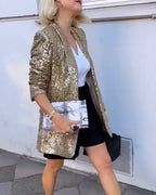 Myla | Sequin Longline Blazer with Open Front for Women