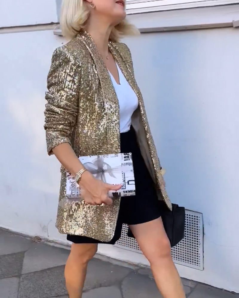 Myla | Sequin Longline Blazer with Open Front for Women