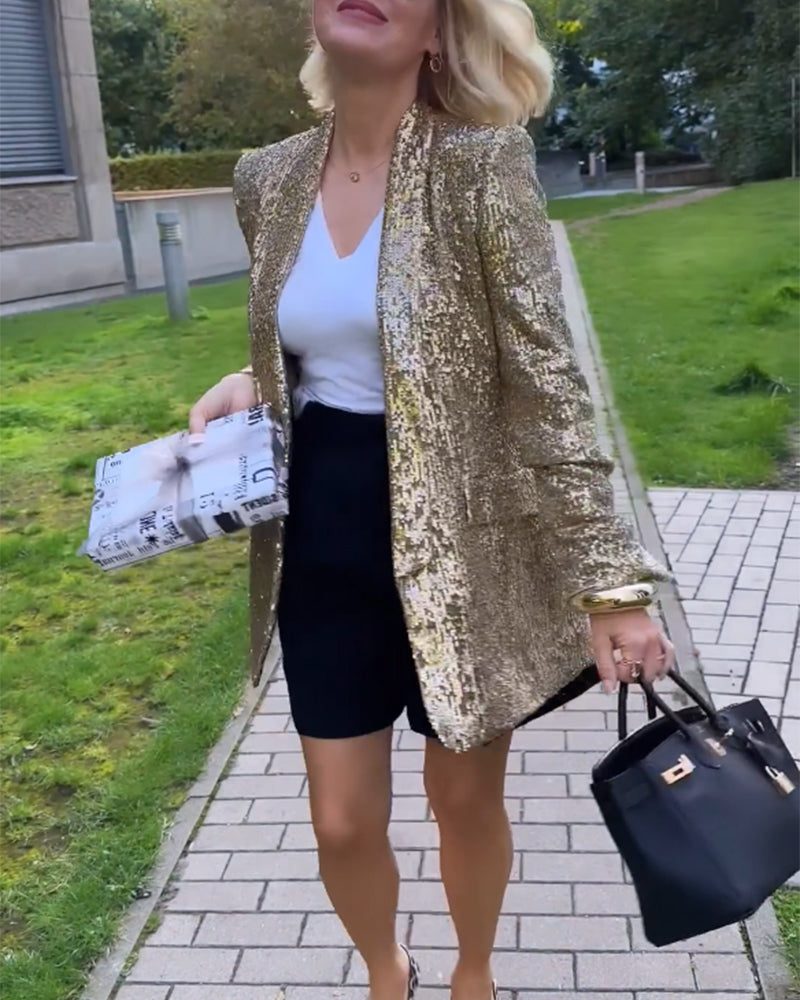 Myla | Sequin Longline Blazer with Open Front for Women