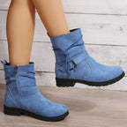 Mythili | Suede Ankle Boots with Side Zip and Buckle for Women